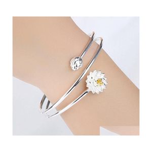 Brazalete Sier Pulsera de flor de loto para mujeres Joyería de boda Regalos Brazaletes Brazaletes Pulseras de entrega DHDKI