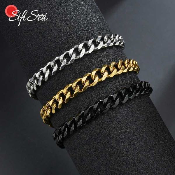 Bangle Sifisrri Punk Men 3/5 / 7 mm en acier inoxydable Coucle de liaison cubaine Bracelets Gold Couleur Solid Chains Unisexe Bijoux de poignet Gift 240411