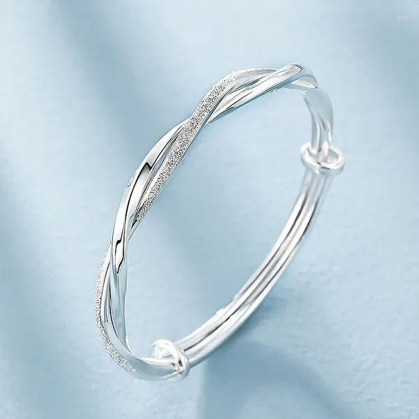 Bangle Silver Color original Pretty Weave Bracelets Bangles for Women Fashion Farty Wedding Jewelry Tamaño ajustable