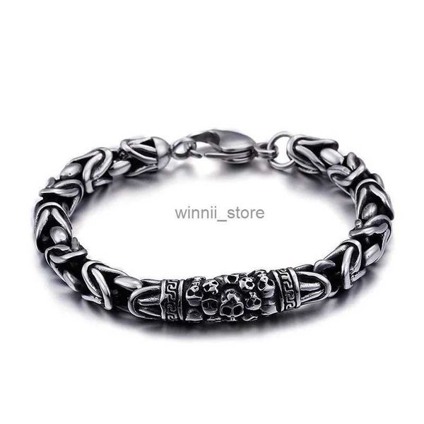 Brangle Silver plaqué vintage Gothic Style Skull chaîne masculine Bracelet Hip Hop Punk Party Motorcycle Bangles Rock Jewelry Giftl231220