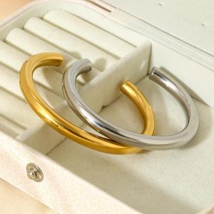 Bracelet Simple en acier inoxydable de 7mm d'épaisseur, rond, creux, manchette ouverte, bracelets empilables, bijoux cadeau