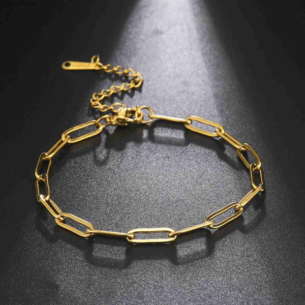 Brazalete Simple de moda de acero inoxidable, pulsera de Color dorado y plateado, pulsera de cadena con Clip de papel para mujeres y hombres, regalo de Navidad L2403