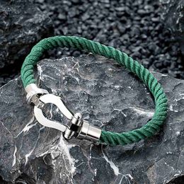 Brazalete Simple Hombres Mujeres Pulsera de acero inoxidable Hebilla de herradura clásica Cadena de cuerda de supervivencia náutica Pulsera Paracord Pareja JoyeríaL2403