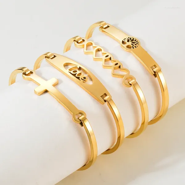 Bracelet Simple Bracelets En Acier Inoxydable Pour Femme Doré Amour Croix Arbre De Vie Bijoux De Mode Cadeaux Étanche En Gros