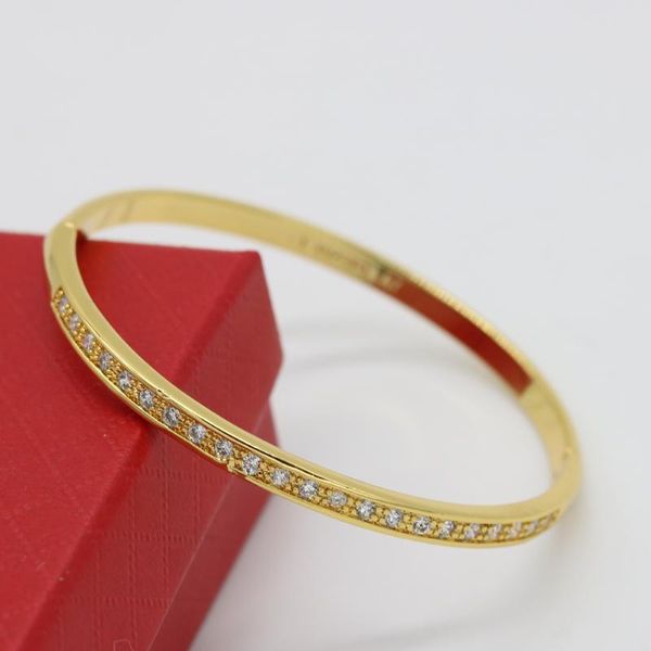 Brazalete Estilo Simple Una Fila Zirconia Mujer Oro Amarillo Lleno Sólido Regalo De Boda Brazalete