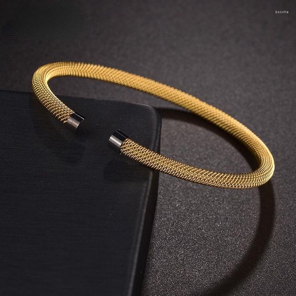 Brazalete de malla redonda tejida simple, anillo liso, pulsera abierta para joyería de moda para mujer