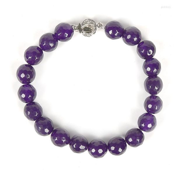 Bracelet taille pour 10mm coupe perles violettes bricolage fait à la main Bracelet en calcédoine violette 7.5 pouces gemme Fit Noble dames filles H300
