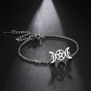 Brangle Skyrim Triple Moon Goddess Bracelets for Women Women en acier inoxydable pentagram wicca charme bracelets magic pentacle witch joelry giftl240417