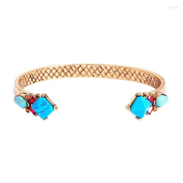 Bracelet Sl00109c 2022 Produit Antique Couleur Or Bleu Pierre Déclaration Ouverte Pour Les Femmes En Gros Bijoux De Mode