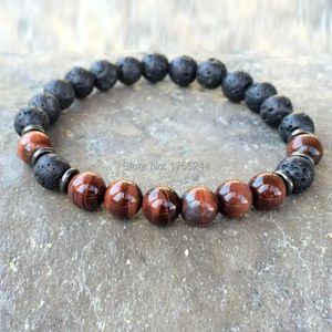 Bracelet SN1083 Bracelet en œil de tigre rouge de lave pour hommes naturels nouveau Design Yoga Mala perles Bracelet bouddhiste méditation Chakra bijoux