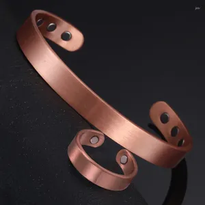 Bracelet SNQB Ensemble Bracelets Et Anneaux En Cuivre Pur Simplicité Manchette Bracelets Magnétiques Pour Femmes Hommes Arthrite Santé Bijoux Solides