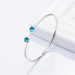 Bangle Sole Memory Azure Star River Vijfpuntige Blue Tide Silver Color Vrouwelijke Literaire Resiverable Bangles SBR101Bangle