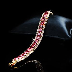 Bangle Solid 18K Rose Goud Kleur Armbanden voor Vrouwen Pulseira Feminina Zilver 925 Sieraden Ruby Topaz Edelsteen Charm Armbanden Meisjes Box