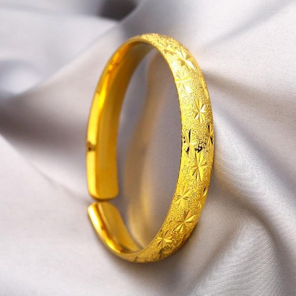 Brazalete Sólido Brazalete Mujer Oro Amarillo Lleno Joyería Clásica Regalo Estilo Simple Para Banquete de Boda Melv22