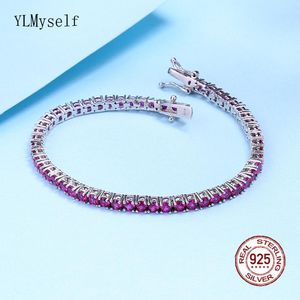 Bangle Solid Real Silver Tennis Bracelet Pave 3 mm Ruby Semi Precious Sapphire 1519 CM Mooie 925 Fijne sieraden voor vrouwen