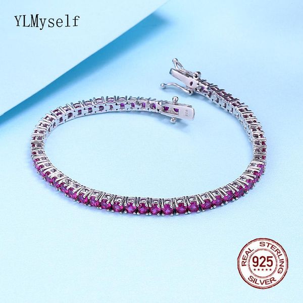 Bracelet de tennis en argent en argent solide bracelet pavé 3 mm Ruby semi précieux sapphir 1519 cm beau 925 bijoux fins pour les femmes