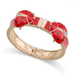 Bangle Special Design Dubbele Ladybirds Bracelet Cuff For Women Girls Gold verguld met glazuur kleurrijke dikke sieraden