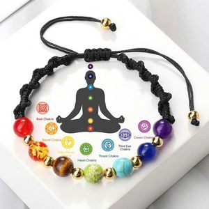 Bracelet spirituel qi 7 chakra corde de pierre naturelle tissage de yoga thérapie dorée perles en cuivre et bracelets bijoux de méditation Q240522