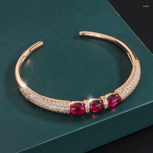 Brazalete SpringLady, brazaletes de boda de lujo para mujer, Vintage 6 8mm, piedra rubí, Color oro rosa, pulseras, joyería fina para fiesta