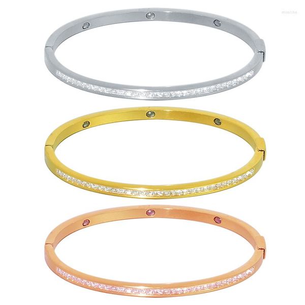 Bracelet Perceuse Carrée En Acier Inoxydable Manchette Charme Bracelets Bijoux Cristal Pierre Argent Blanc Or Rose Couleur Femmes Mariée Filles Amis