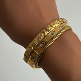 Bangle roestvrij staal 18K gouden ster maan zon armband vintage kleurrijke zirkoon oogarmbanden voor dames meisjes mode-esthetische sieraden 231101