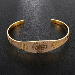 Bangle roestvrij staal verstelbare manchet armband JEZUS Exorcist Sint-Benedictus paar liefde armbanden religieuze ing amulet sieraden 230928