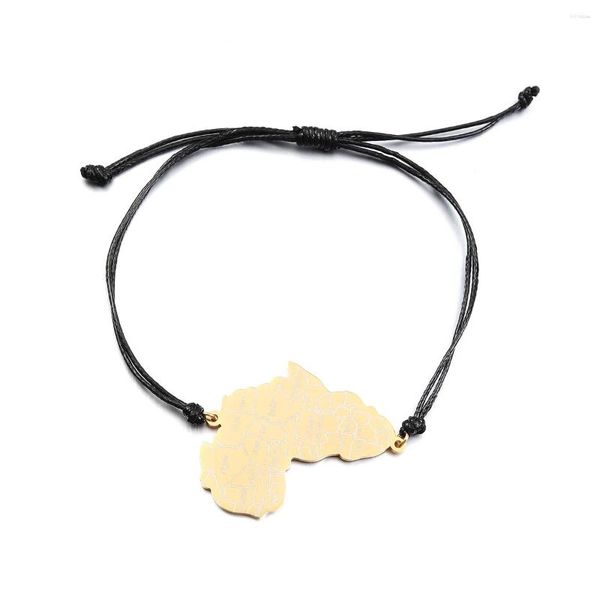 Brazalete de acero inoxidable con mapa de África, nombre del país, pulsera de cuerda, joyería para mujeres y hombres