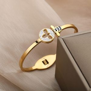 Bangle roestvrijstalen armbanden armbanden voor vrouwen eenvoudige goud dubbele hart bijen fower paren armband trendy verjaardag sieraden cadeau bff