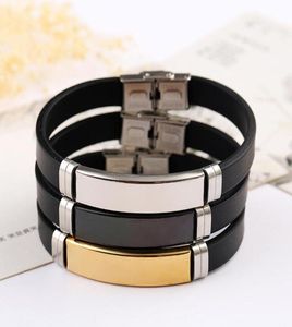 Bangle roestvrij staal blanco ID -tags siliconen voor grave zilver colorgolden black metalen plaat armband gehele 10 stcs5036937