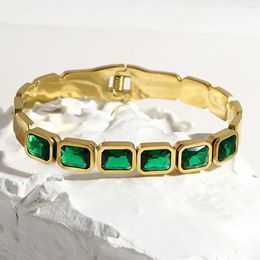 Brazalete de acero inoxidable para mujeres y hombres, pulseras abiertas de cristal coloridas Vintage, regalo de joyería resistente al agua de lujo con estilo