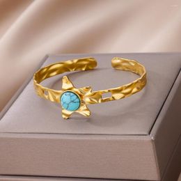 Brazalete de acero inoxidable para mujer, Brazaletes de piedra de ópalo Natural, tendencia 2023, Pulseras de joyería estética de pareja de lujo para mujer