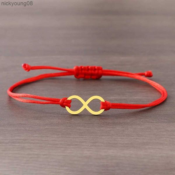 Brazalete Pulseras de acero inoxidable Símbolo infinito Trenzado a mano Lucky Black Red Rope Pulsera con dijes de moda para mujeres Joyería Regalos de fiestaL2403