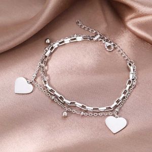 Bracelets en acier inoxydable bracelets conception de la personnalité cloche coeurs de suspension des perles de couches bracelet de mode kpop pour femmes bijoux cadeaux