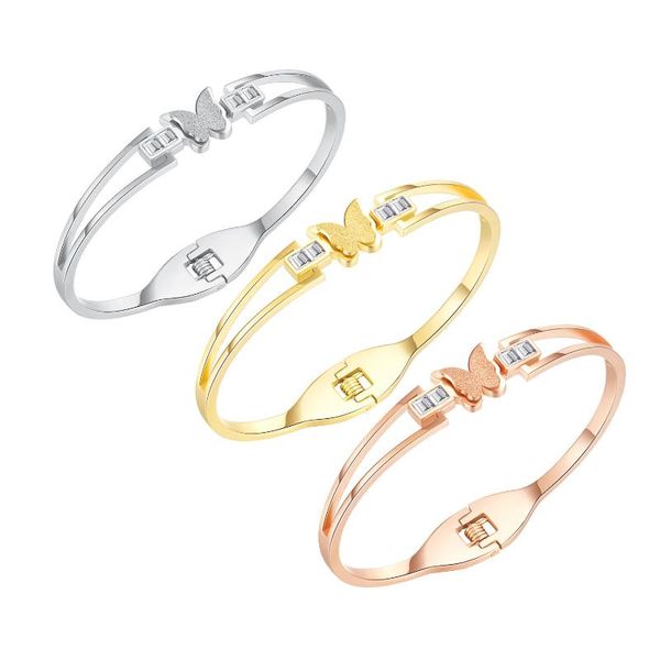 Brazalete de mariposa de acero inoxidable para mujer y hombre, joyería plateada a la moda, pulseras femeninas Vintage simples para mujer y adolescente