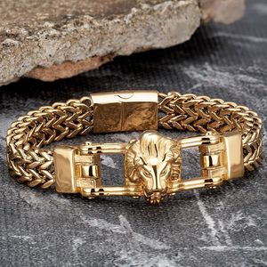 Bracelet en acier inoxydable chaîne bracelet hommes or lion loup punk main magnétique mode bracelet bijoux en gros ami cadeau accessoires