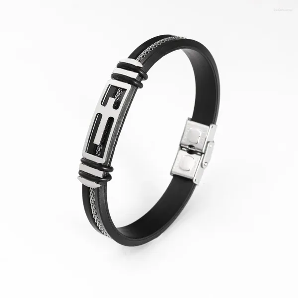 Bracelet en acier inoxydable avec croix en Silicone, charmant, mode pour hommes, Hip Hop, Punk, accessoires, bijoux, cadeau, vente en gros