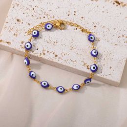 Bracelet pour l'œil maléfique en acier inoxydable pour femmes Émail Chaîne ronde Blue Evil Eye Bead Bracelet Summer Beach Foot Bijoux Gift 2024