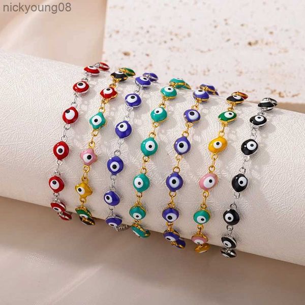 Brazalete de acero inoxidable pulsera de mal de ojo para mujer cadena redonda esmaltada pulsera de cuentas de mal de ojo azul regalo de joyería de pie de playa de verano 2023L2403