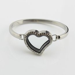 Bracelet médaillon flottant en acier inoxydable avec breloque en verre coeur en cristal bracelet