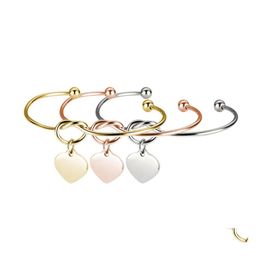 Bangle roestvrijstalen knooparmarmbanden armbanden hoge gepolijste hart bedelarmband liefde kan grave naam diy sieraden voor vrouwen drop del otmtu