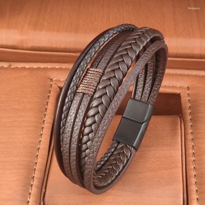 Bangle roestvrij staal mannen 21 cm echte lederen armbanden meerlagige gevlochten touw voor man sieradenarmband