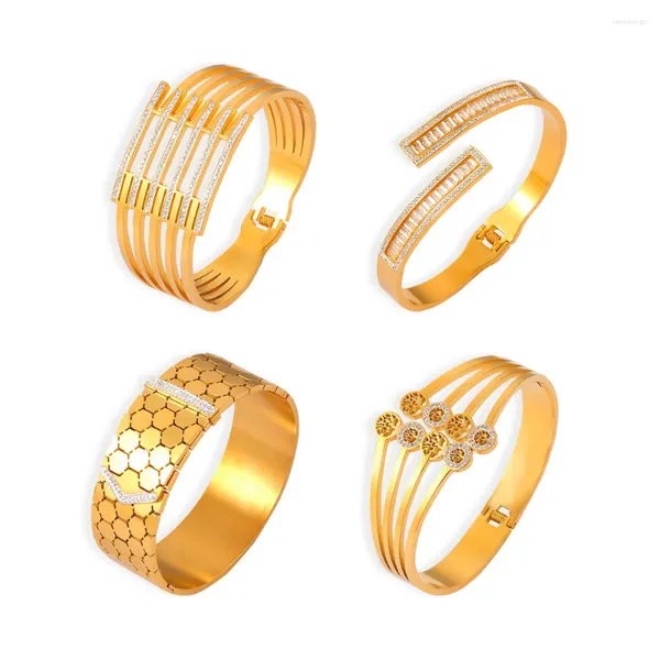 Brangle en acier inoxydable Métal géométrique Bracelet ouvert bracelet Gold Color Texture Bijoux français Géométrie minimaliste