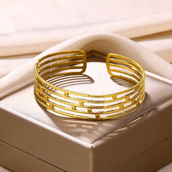 Bracelet en acier inoxydable multicouche creux géométrique Bracelets pour femme à la mode largeur ouverte bijoux de mariage cadeaux de noël