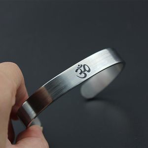 Armband Roestvrij Staal OM Yoga Manchet Voor Mannen Vrouwen Zilver Kleur Hindoe Boeddhistische Hindoeïsme India Open Armband Punk Sieraden