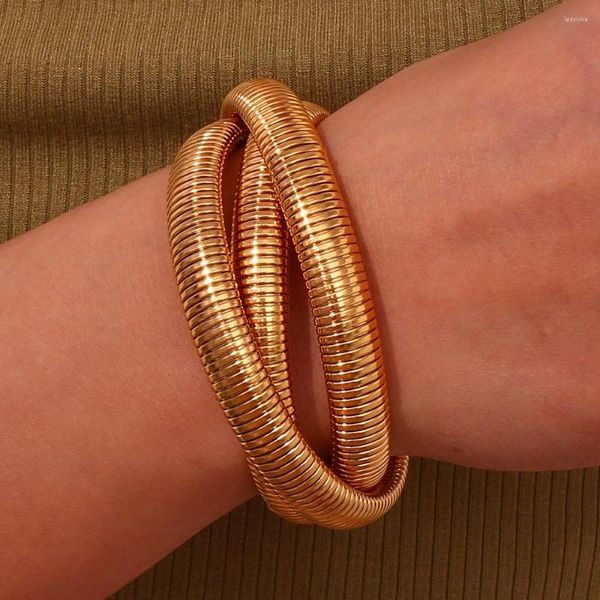 Bracelet en acier inoxydable PVD plaqué or couleur argent mélangé 3 couches Bracelets enveloppés Bracelets pour femmes chaîne élastique