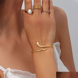 Bangle en acier inoxydable Real Gold plated texture Snake réglable pour femme bracelet manchette 230424 Drop livraison DHJRV