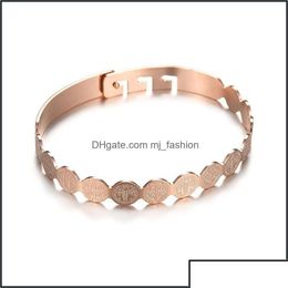 Bangle RVS San Benito Medaille Armband Voor Vrouwen Rose Goud/Goud/Sier Kleur Metaal Sint-Benedictus Verstelbare Drop Delive Delive Dhpa9