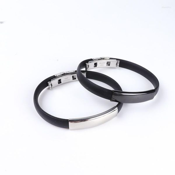 Brazalete de silicona de acero inoxidable en blanco para grabar pulsera de placa de Metal de Color negro/plata alta polisehd venta al por mayor 10 Uds