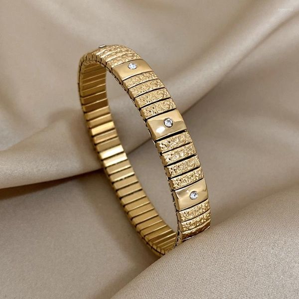 Brazalete de acero inoxidable, pulsera elástica apilable, Color dorado clásico, joyería de moda resistente al agua para mujer