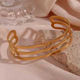 Bracelet en acier inoxydable à trois couches, ouverture creuse, breloques pour femmes, couleur or, Vintage, bijoux de déclaration, cadeau